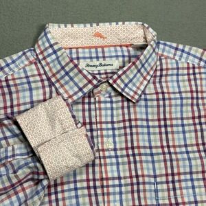 Tommy Bahama Button Shirt Mens Large Gingham Linen Sorona Relax Multi-Color